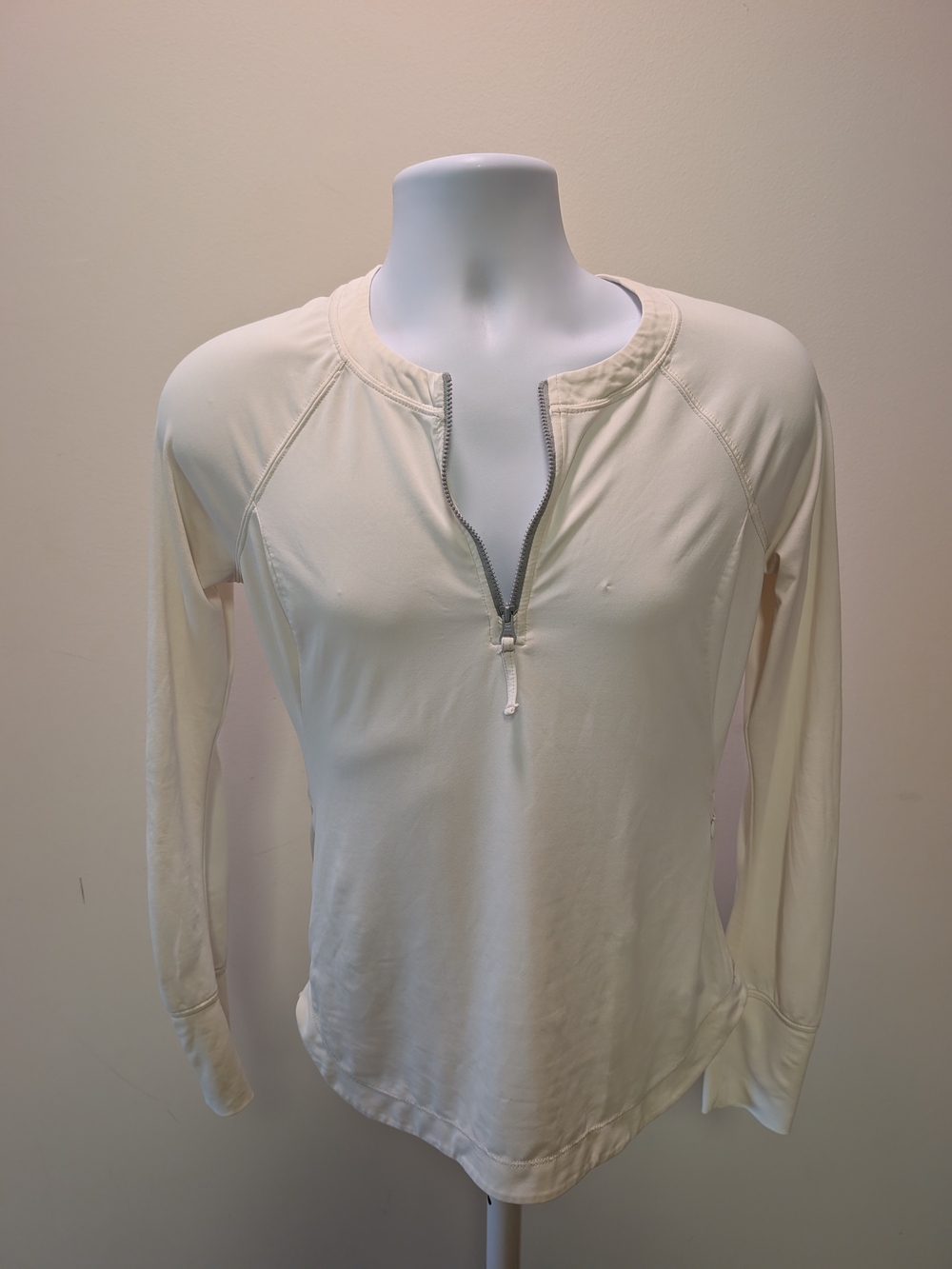 Title Nine Cream Ivory Long Sleeve Half Zip Running Hiking Athletic Top Small S